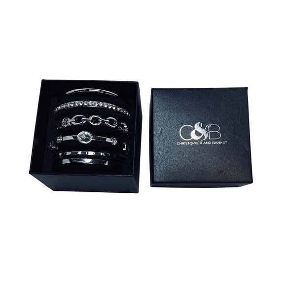 Christopher & Banks Lot Of 6 Silver Tone Bangle Bracelets (5582) - Picture 2 of 4